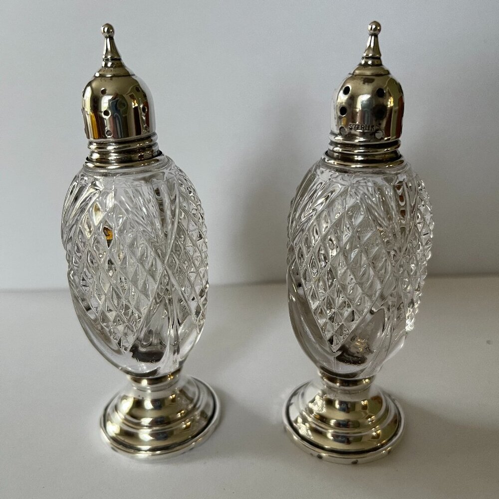 Vintage sterling silver & cut glass salt and pepper shakers